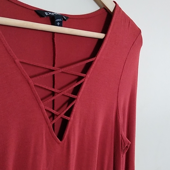 Express Lace Up Long Sleeve Dress Burnt Orange - Picture 2 of 3